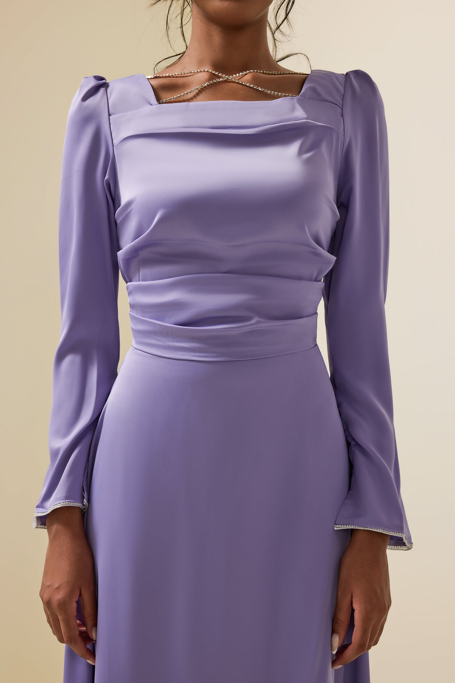 Solid Satin Rhinestone Maxi Dress