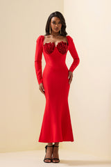Knit Sequin Velvet Long Sleeve Midi Dress
