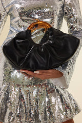 Pu Leather Acrylic Handle Ruched Bag