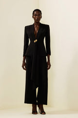 Solid Ruched Bottom Blazer ＆ Mid Waist Solid Pants Set