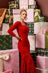 Solid Sequin Long Sleeve Maxi Dress