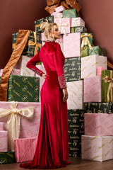 Velvet Faux Pearl Ruched Maxi Dress