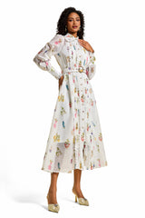 Floral Lace Lantern Sleeve Midi Dress