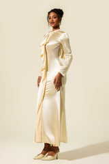 Solid Frill Cut-Out Midi Dress