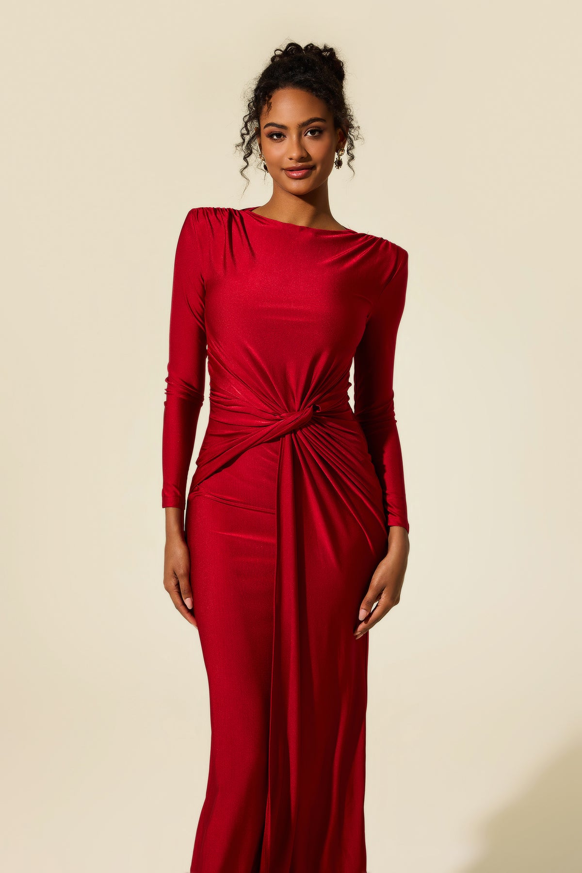 Jersey Solid Ruched Midi Dress