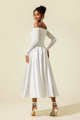 Satin Jersey Long Sleeve Off-Shoulder Midi Dress