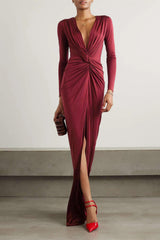 Solid Knotted Split Midi Dress