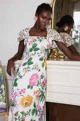 Floral Bow Draped Short Sleeve Midi Dress