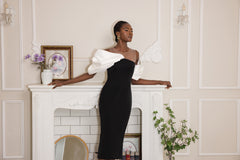 Bow Off-Shoulder Asymmetrical Midi Dress