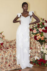 3D Flower Frill Sleeveless Maxi Dress