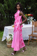 3D Floral High Neck Sleeveless Maxi Dress