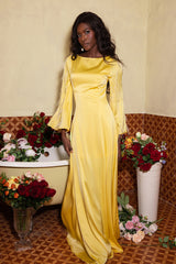Solid Satin Rhinestone Maxi Dress