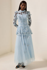 Embroidery Solid Top & Mesh Midi Skirt Set