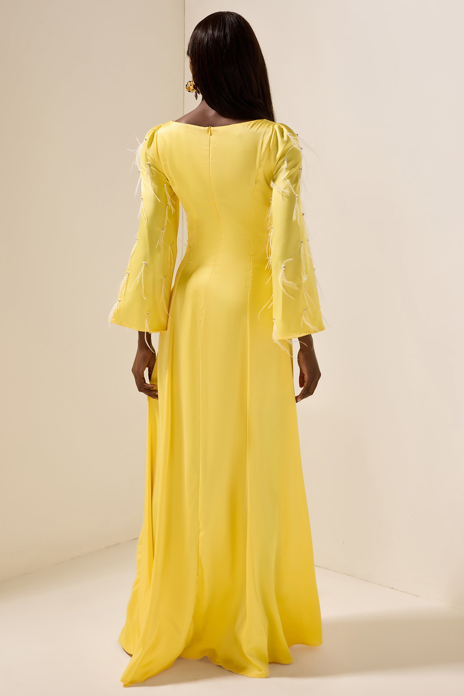 Solid Satin Rhinestone Maxi Dress