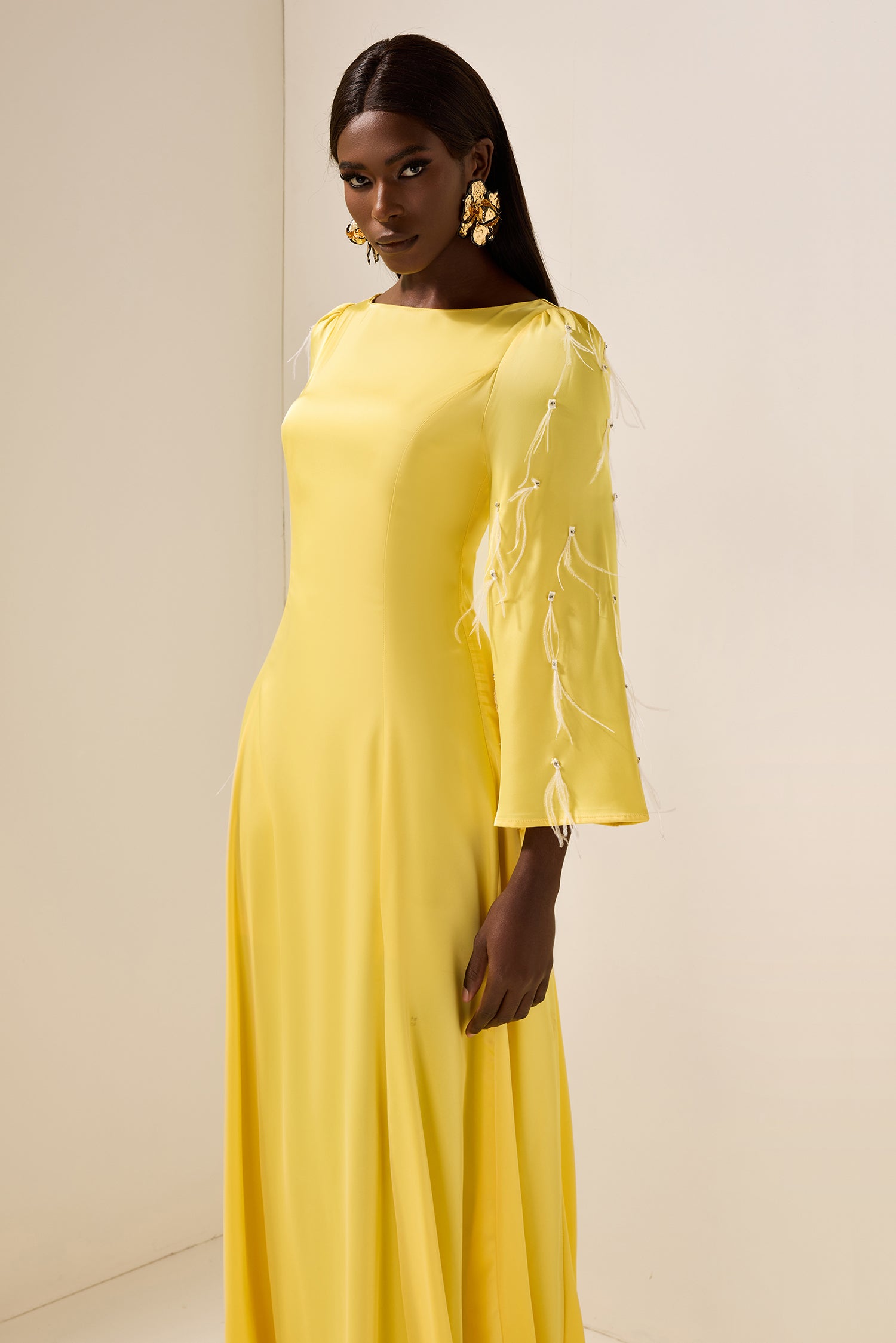 Solid Satin Rhinestone Maxi Dress