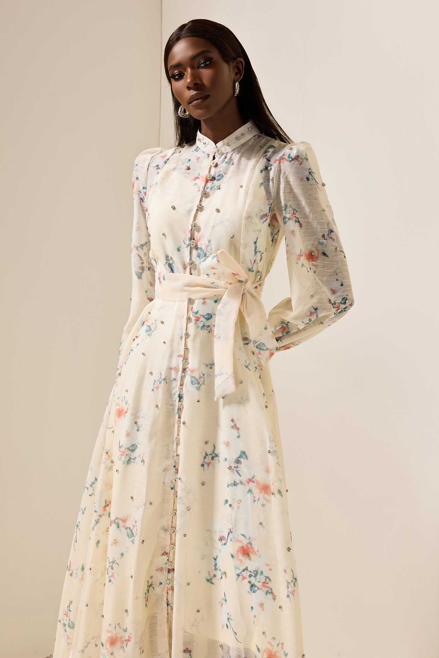 Floral Rhinestone Bottom Midi Dress