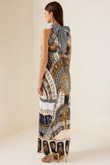 Paisley Print Lace Up Sleeveless Midi Dress