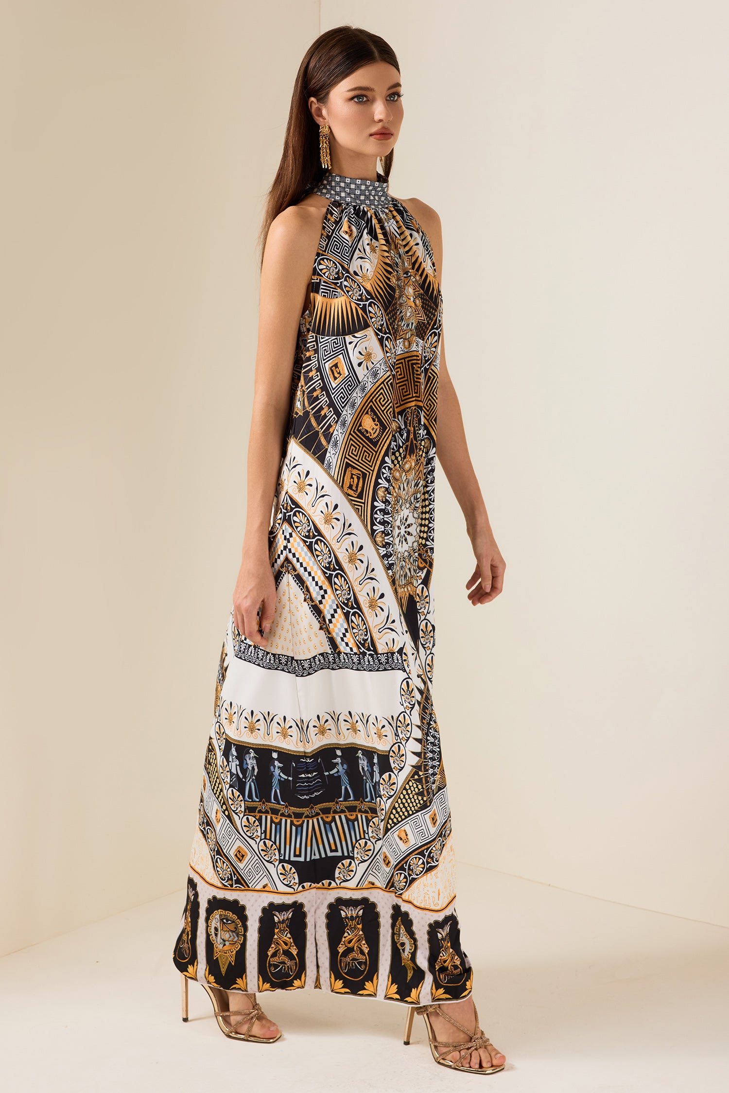 Paisley Print Lace Up Sleeveless Midi Dress