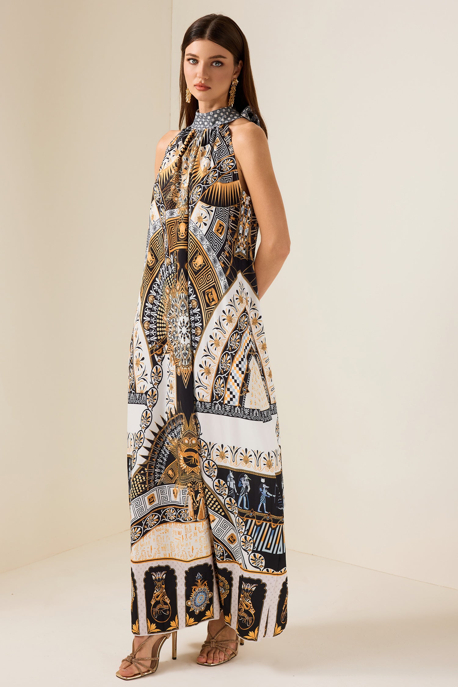 Paisley Print Lace Up Sleeveless Midi Dress
