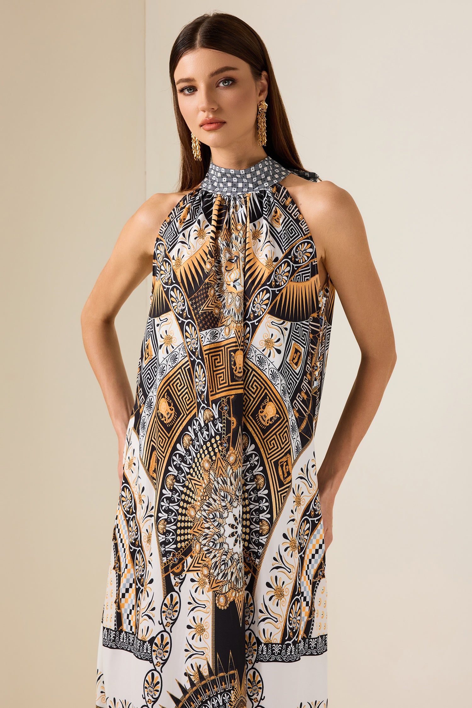 Paisley Print Lace Up Sleeveless Midi Dress
