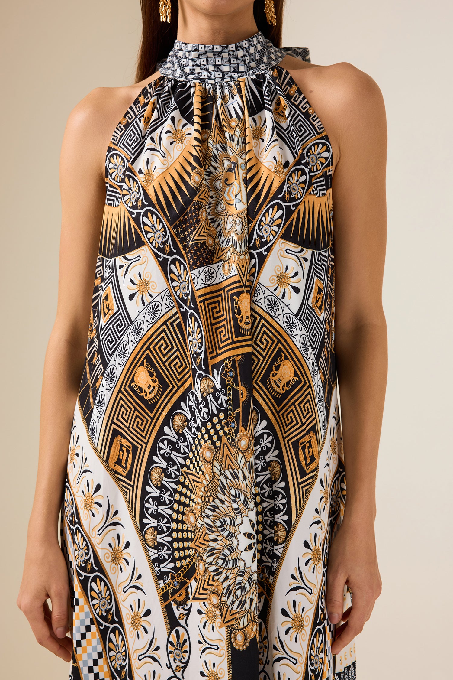 Paisley Print Lace Up Sleeveless Midi Dress