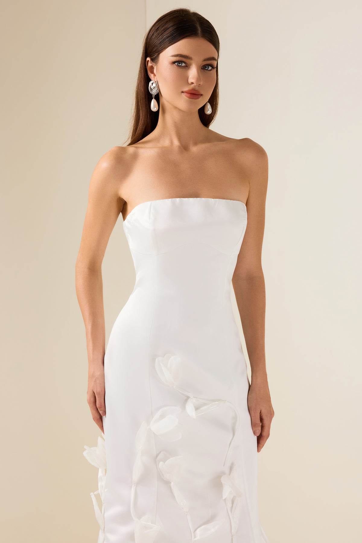 3D Flower Satin Sleeveless Midi Dress