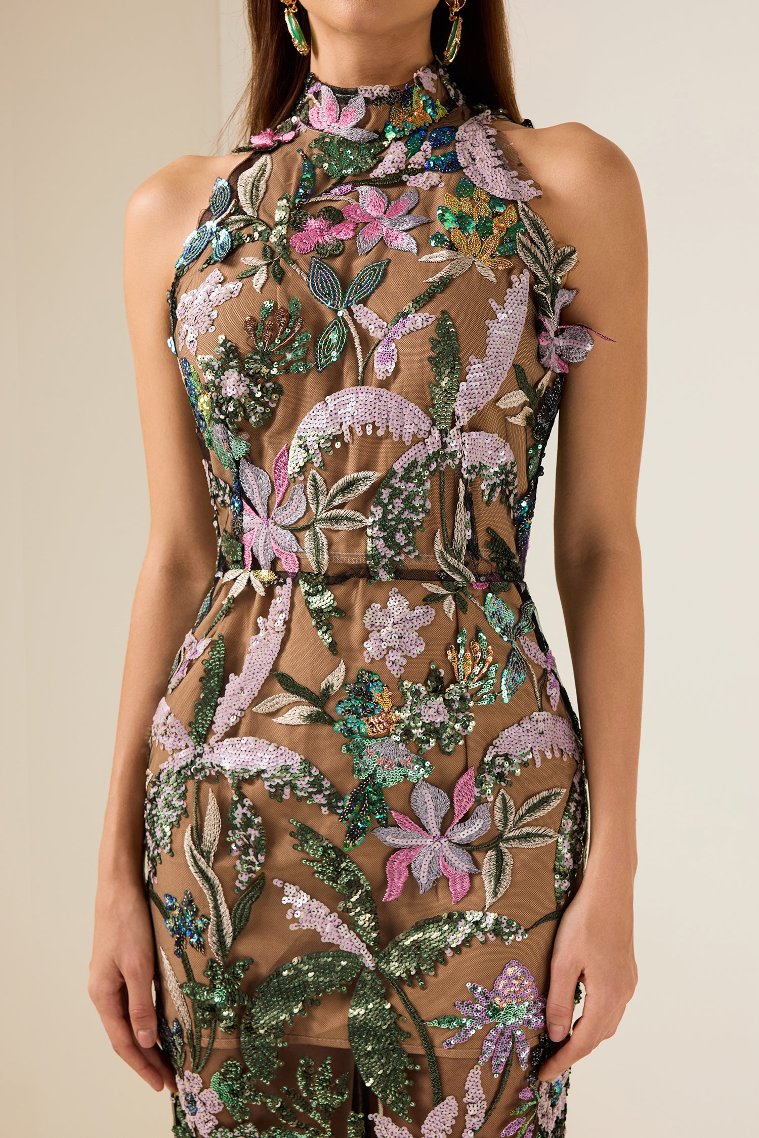 Sequin Embroidered Sleeveless Maxi Dress