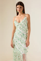 Floral Lace Frill Midi Dress