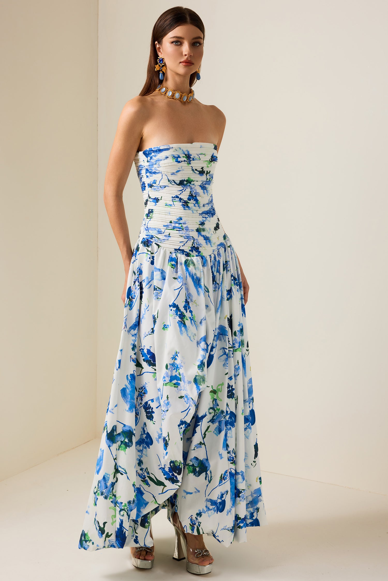 Floral Off-Shoulder Split Midi Dress