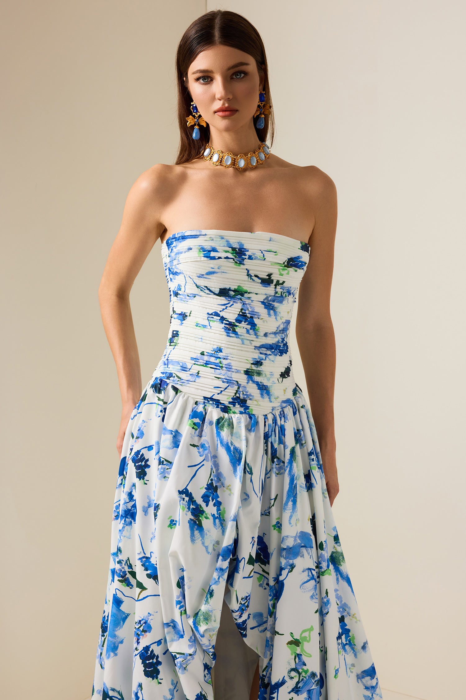 Floral Off-Shoulder Split Midi Dress