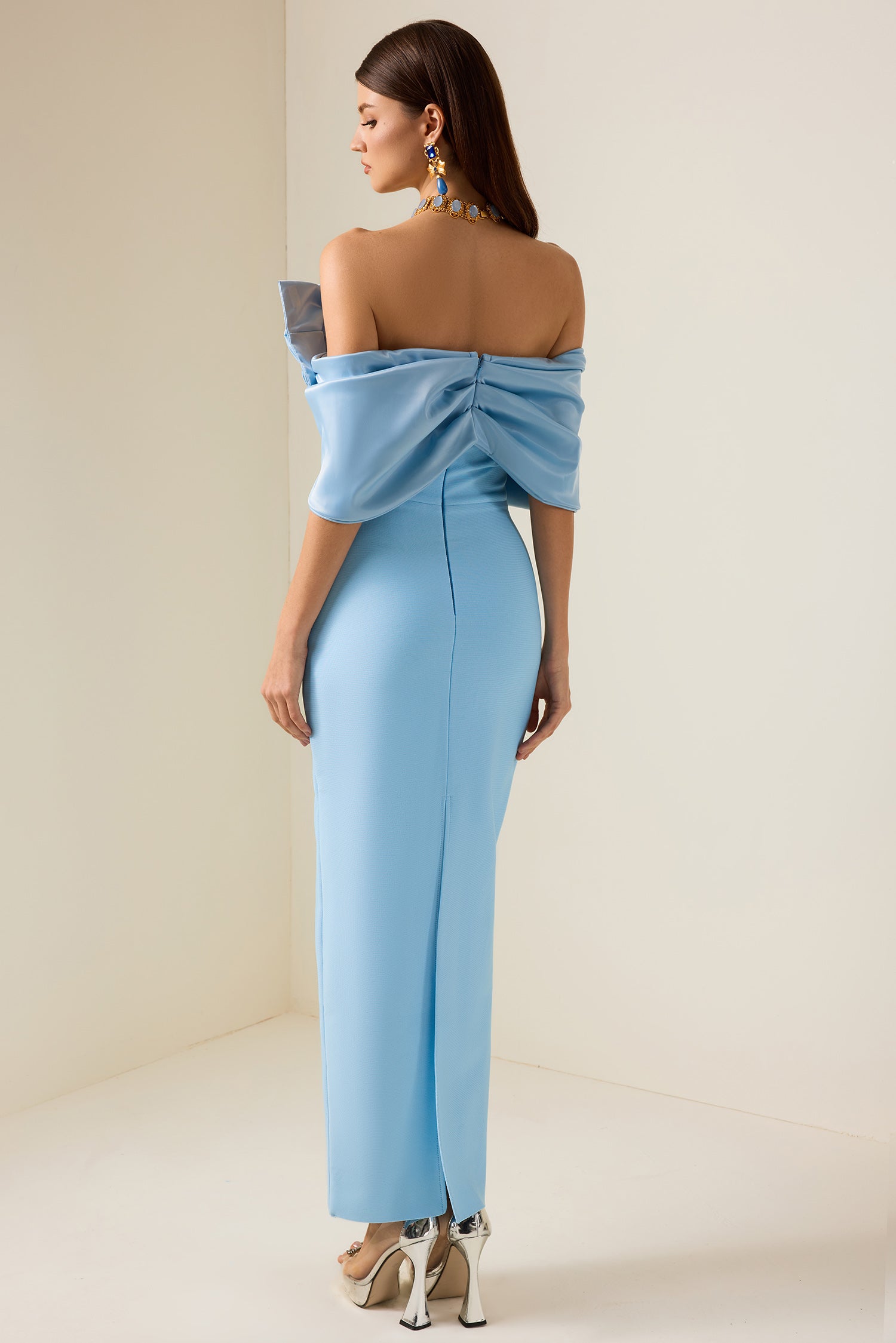 Bow Off-Shoulder Split Maxi Dress