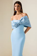 Bow Off-Shoulder Split Maxi Dress