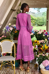 Solid Lace Lantern Sleeve Midi Dress
