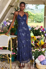 Sequin V-Neck Backless Maxi Dress