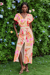 Floral V-Neck Split Backless Midi Dress
