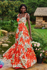 Floral Lace Up Sweetheart Neck Midi Dress