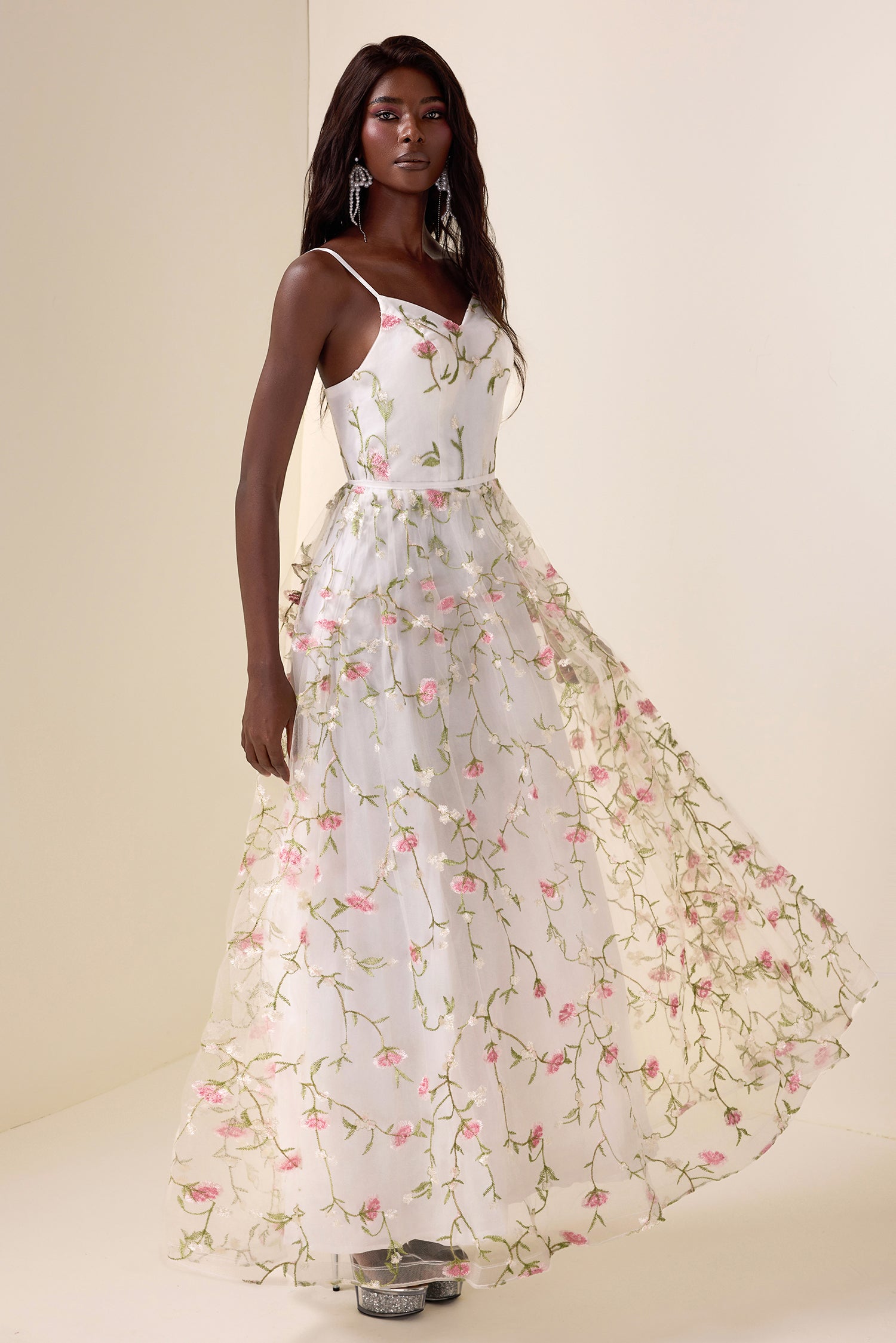 Mesh Embroidered Sleeveless Maxi Dress