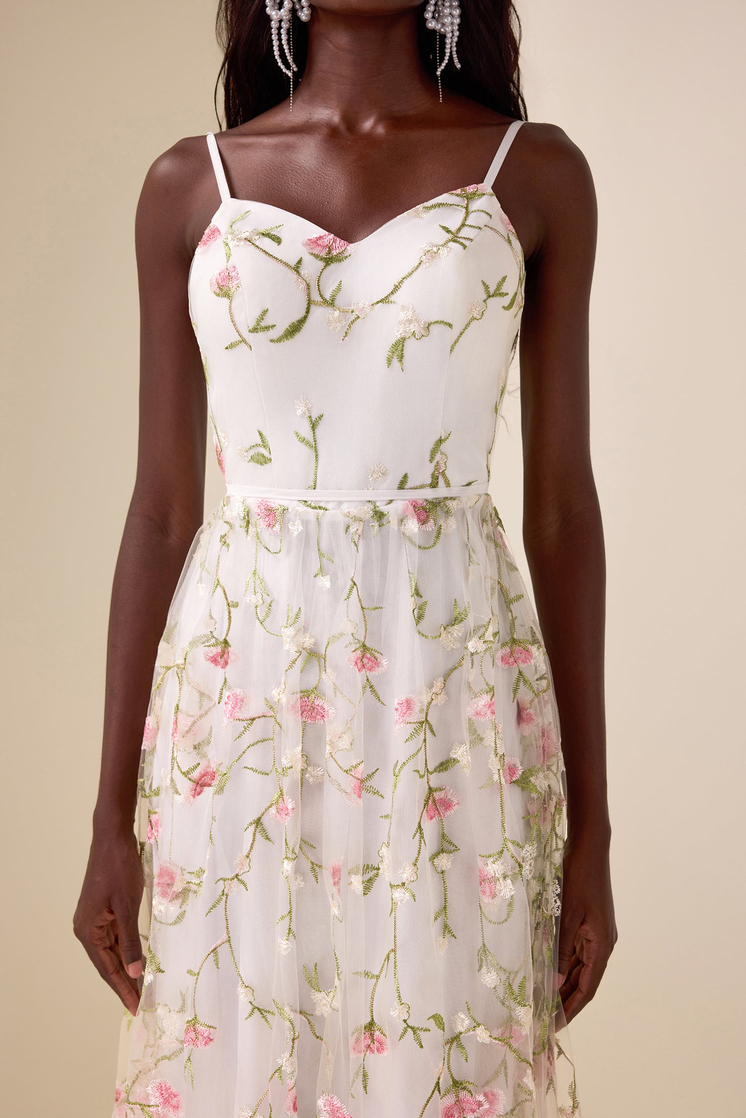 Mesh Embroidered Sleeveless Maxi Dress
