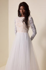 Lace Round Neck Long Sleeve Maxi Dress