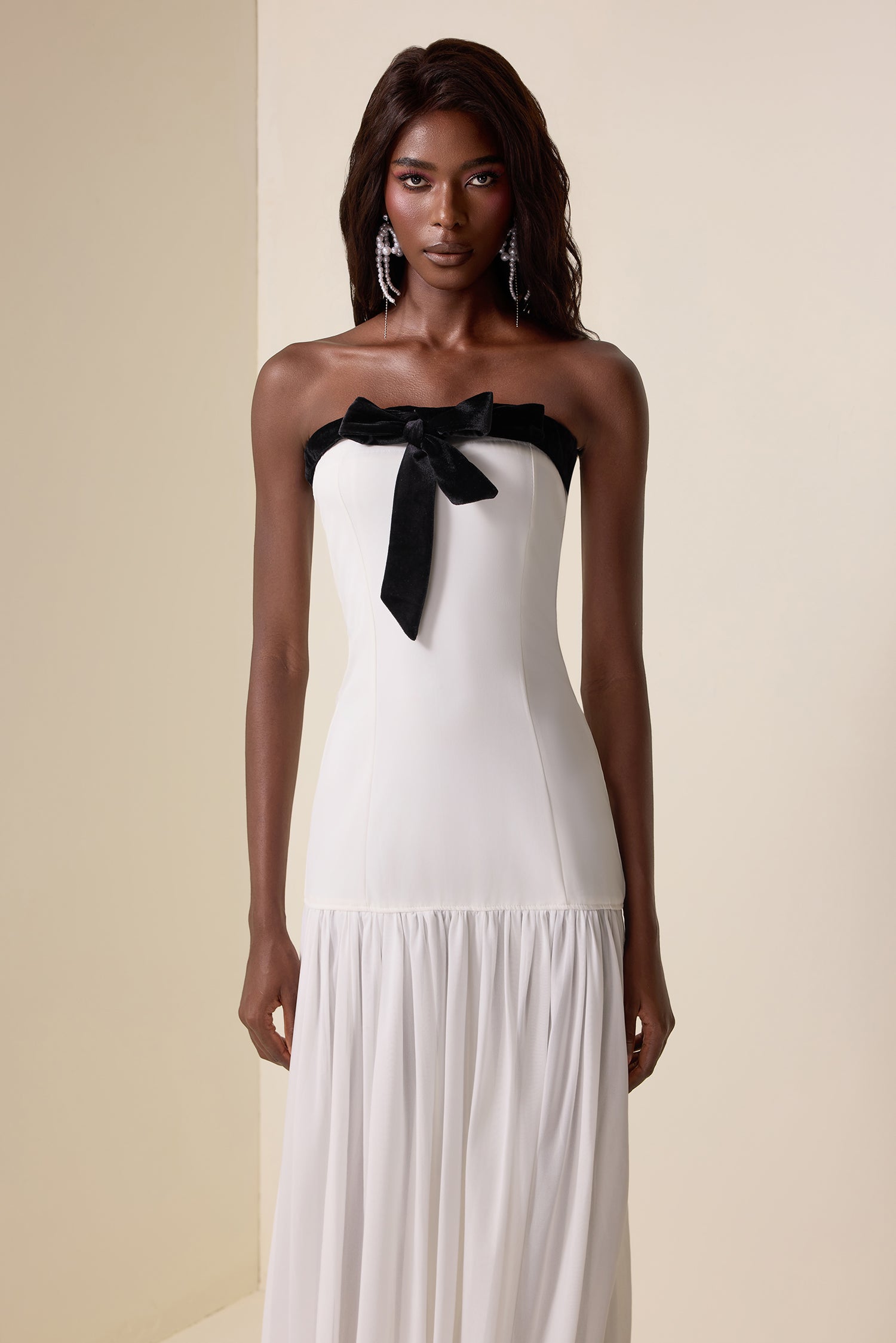 Contrast Color Splicing Off-Shoulder Midi Dress