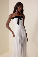 Contrast Color Splicing Off-Shoulder Midi Dress