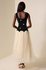 Metal Flower Boat Neck Sleeveless Midi Dress