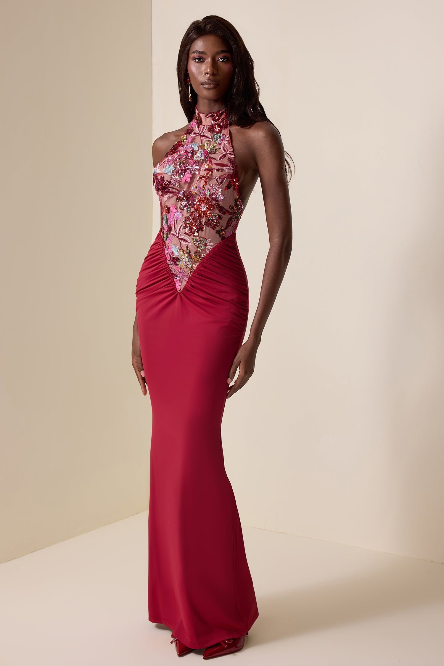 Sequin Embroidered Splicing Maxi Dress