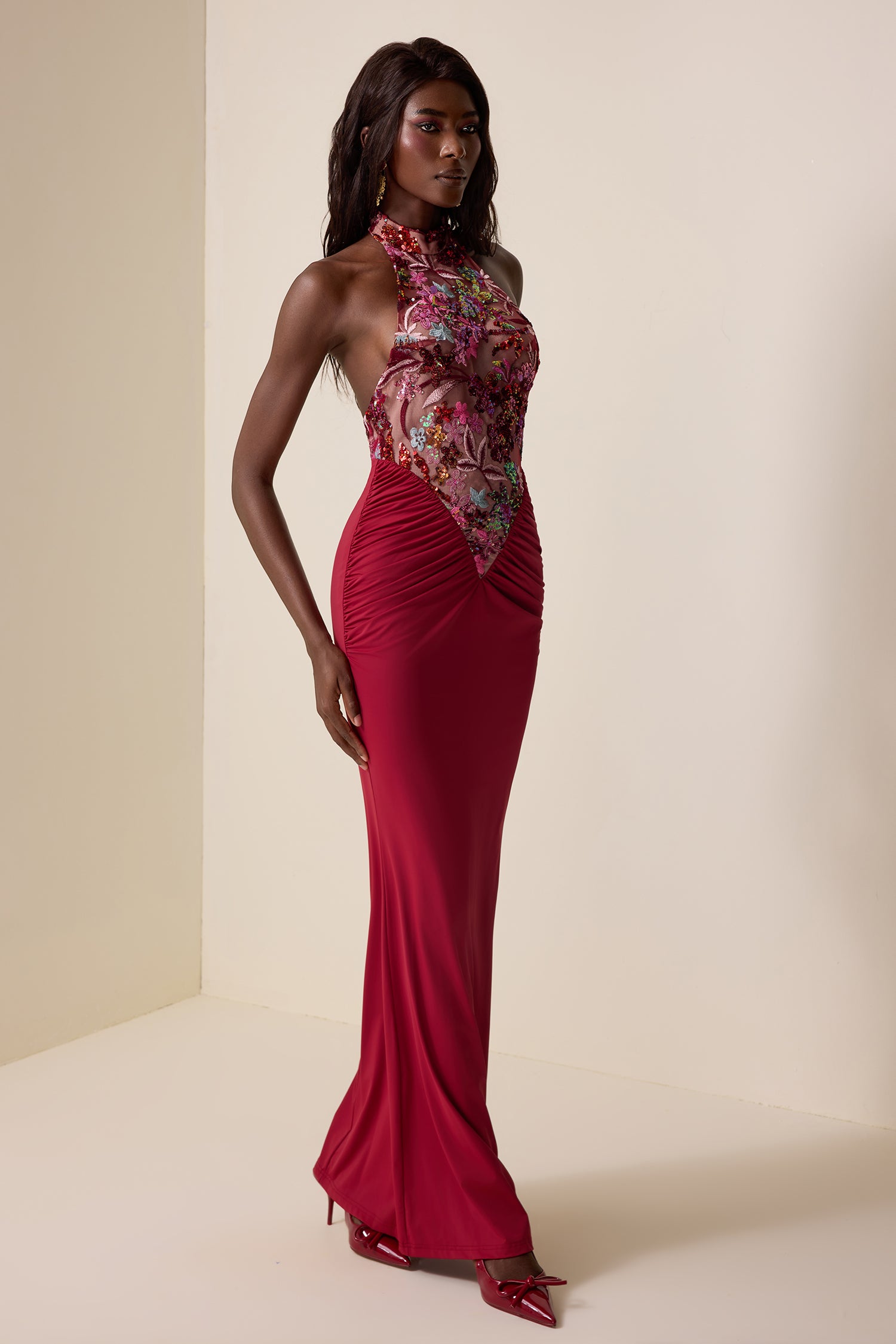 Sequin Embroidered Splicing Maxi Dress