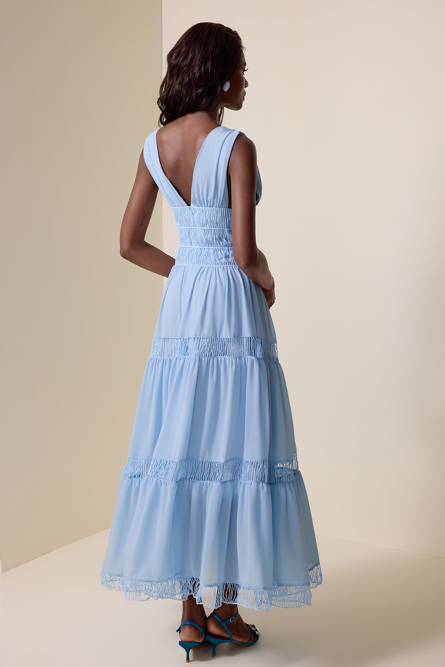 Chiffon V-Neck Sleeveless Midi Dress