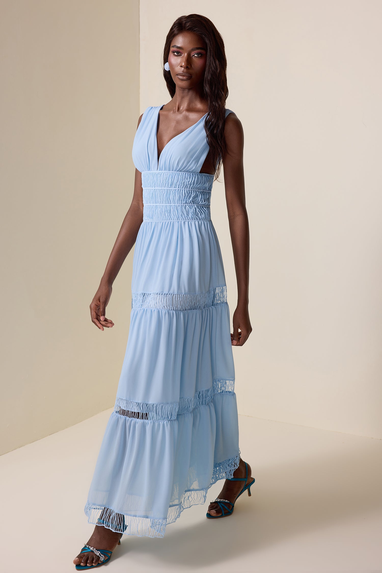 Chiffon V-Neck Sleeveless Midi Dress