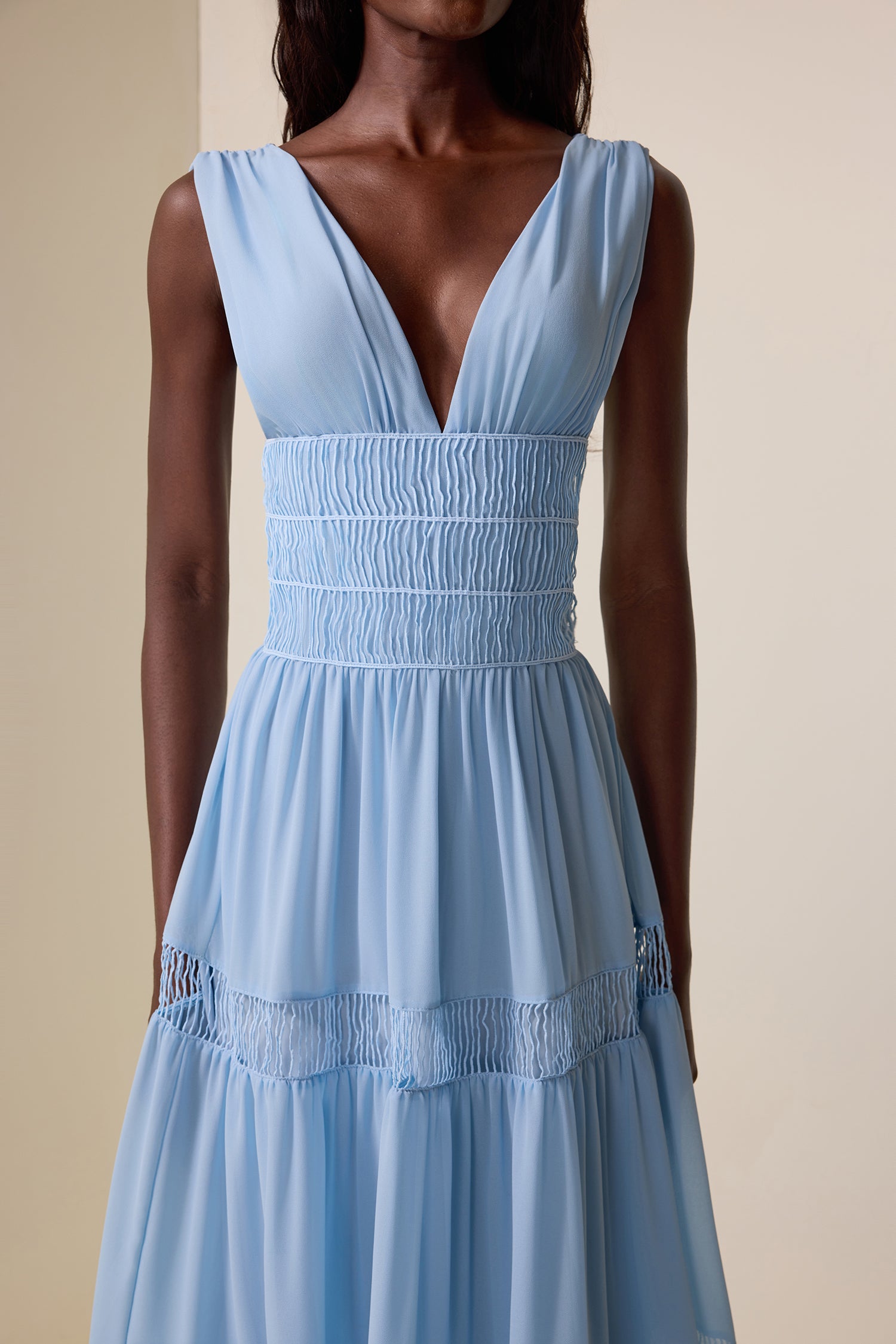 Chiffon V-Neck Sleeveless Midi Dress