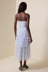 Rhinestone Nail Bead Embroidery Strapless Midi Dress