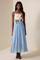 Embroidered Chiffon Slip Maxi Dress