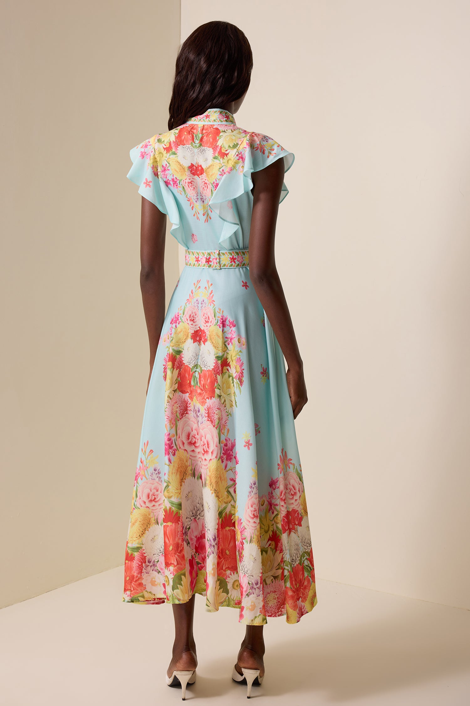 Floral Lace Up Frill Midi Dress
